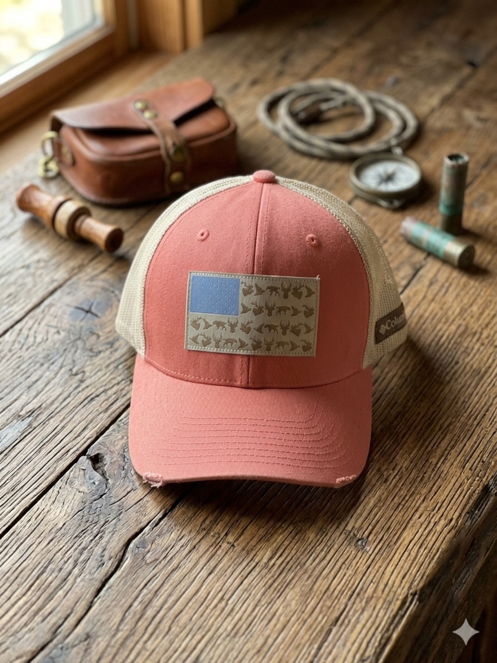 Columbia Coral Pink Front with Beige Mesh Back Cap